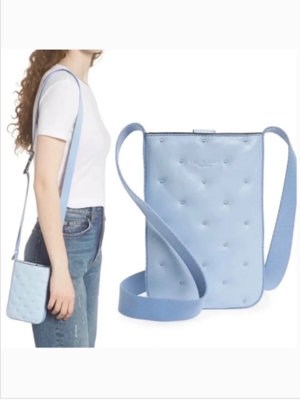 rag & bone Riser Leather Crossbody Phone Pouch Light Blue